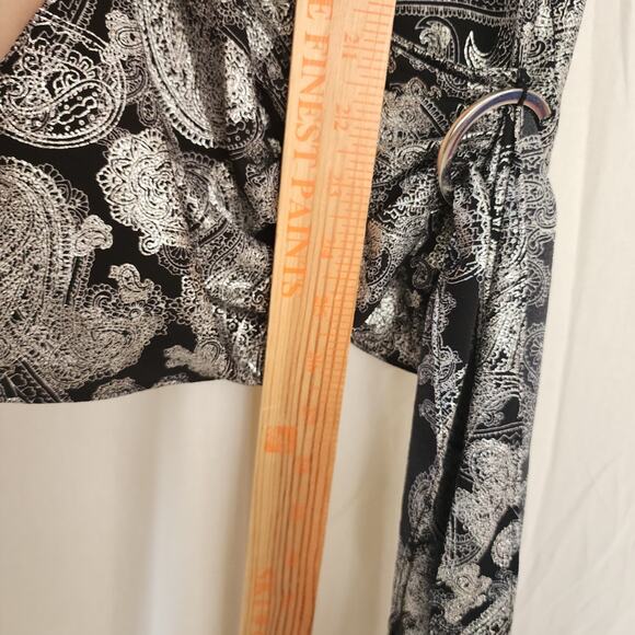 MICHAEL KORS Womens Black Silver Metallic Faux Wrap Top NWT 3X Holiday Festive - Picture 5 of 11